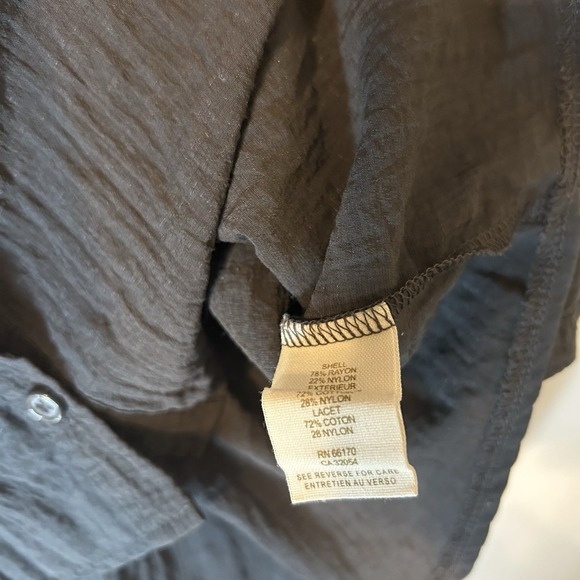 Free‎ People Size XS Flowy Button Up Grey Black Lace Blouse - Picture 5 of 6